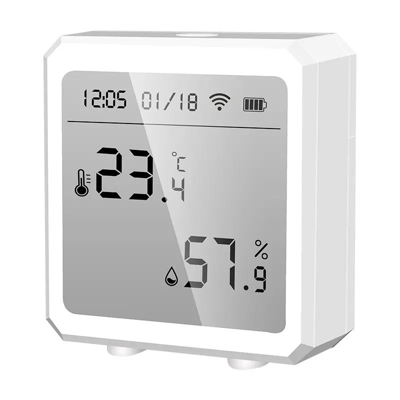 Tuya Wi-Fi-Zigbee Dual Protocol Smart Temperature Humidity Sensor with Screen, 60x63x25mm Compact Lightweight Body, High Precision, Low Power Consumption, Automatic Modes, Remote View & Mobile App Monitoring for Smart Home Systems, 60*63*25Mm