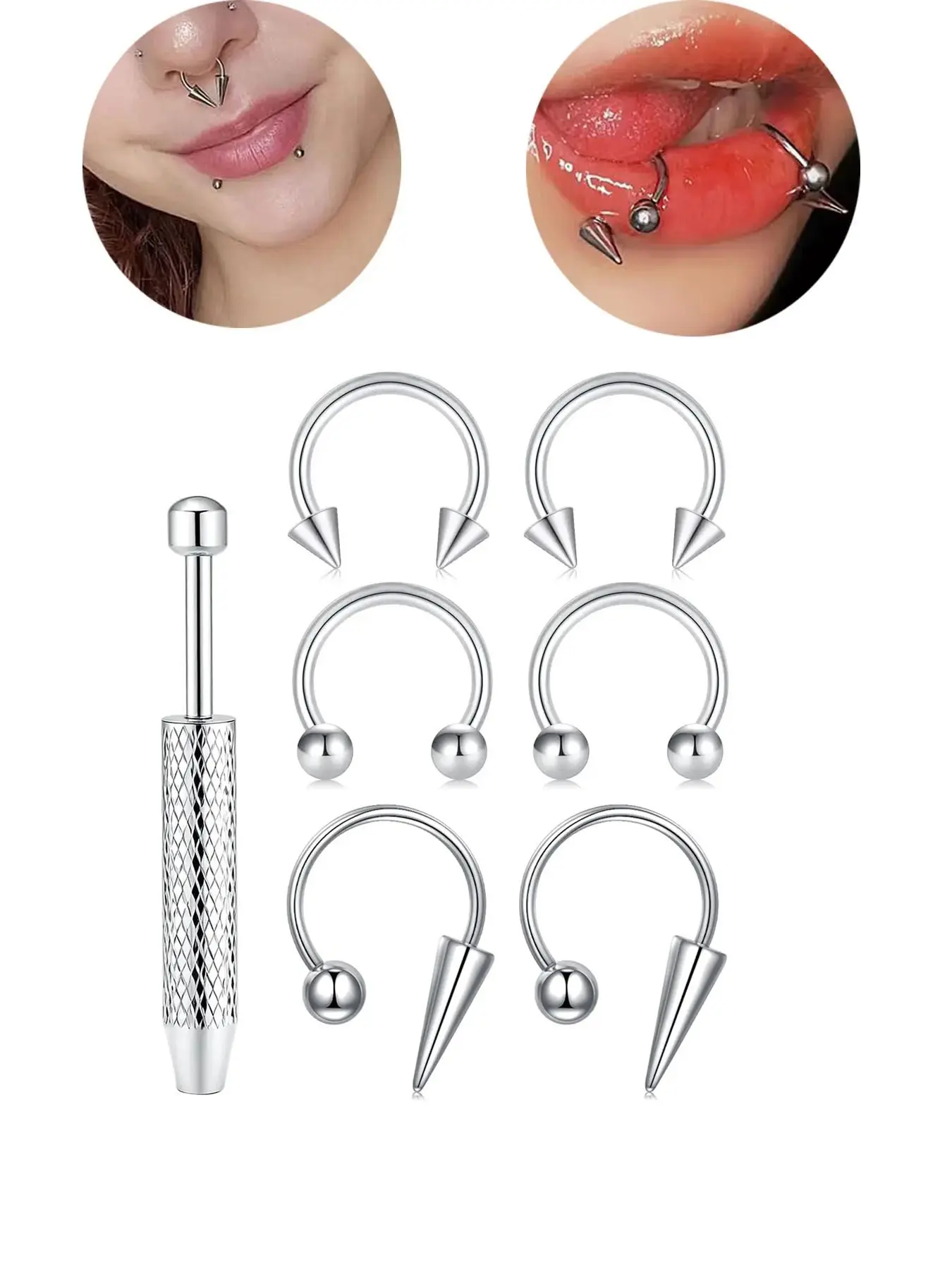 16gauge Horseshoe Lip Rings, Lip Piercings, Lip Studs Side Labret Jewelry, Fashion Body Jewelry, Spike Snake Bite Piercing, Tragus Helix Earrings, Medusa Piercing for Women Men
