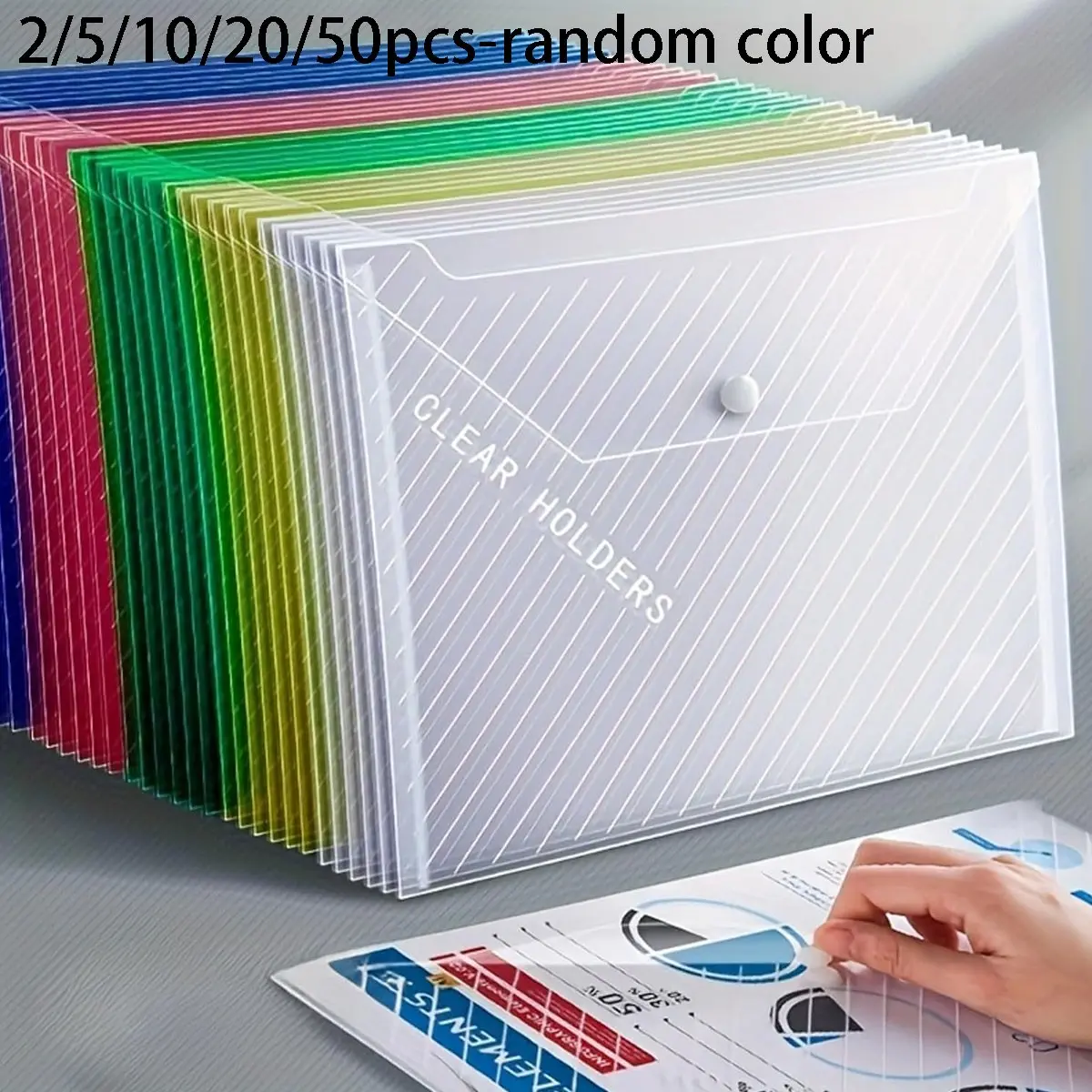 Transparent Plastic Envelope Folders, A4 Size, Label Pockets, Ideal for School, Home, Office, 2/5/10/20/50 Pieces