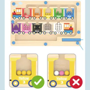Wooden Train Magnetic Maze Toy – Color Sorting & Counting Board, Fine Motor Skills Learning Toy for Toddlers and Kids