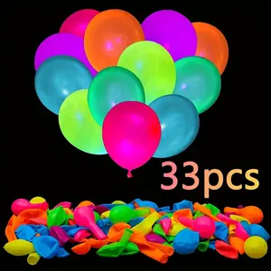 33 UV-Activated Neon Glowing Balloons, Night Light Party Decor, Birthday Wedding Glow Balloons, UV Sensor Balloons for Parties