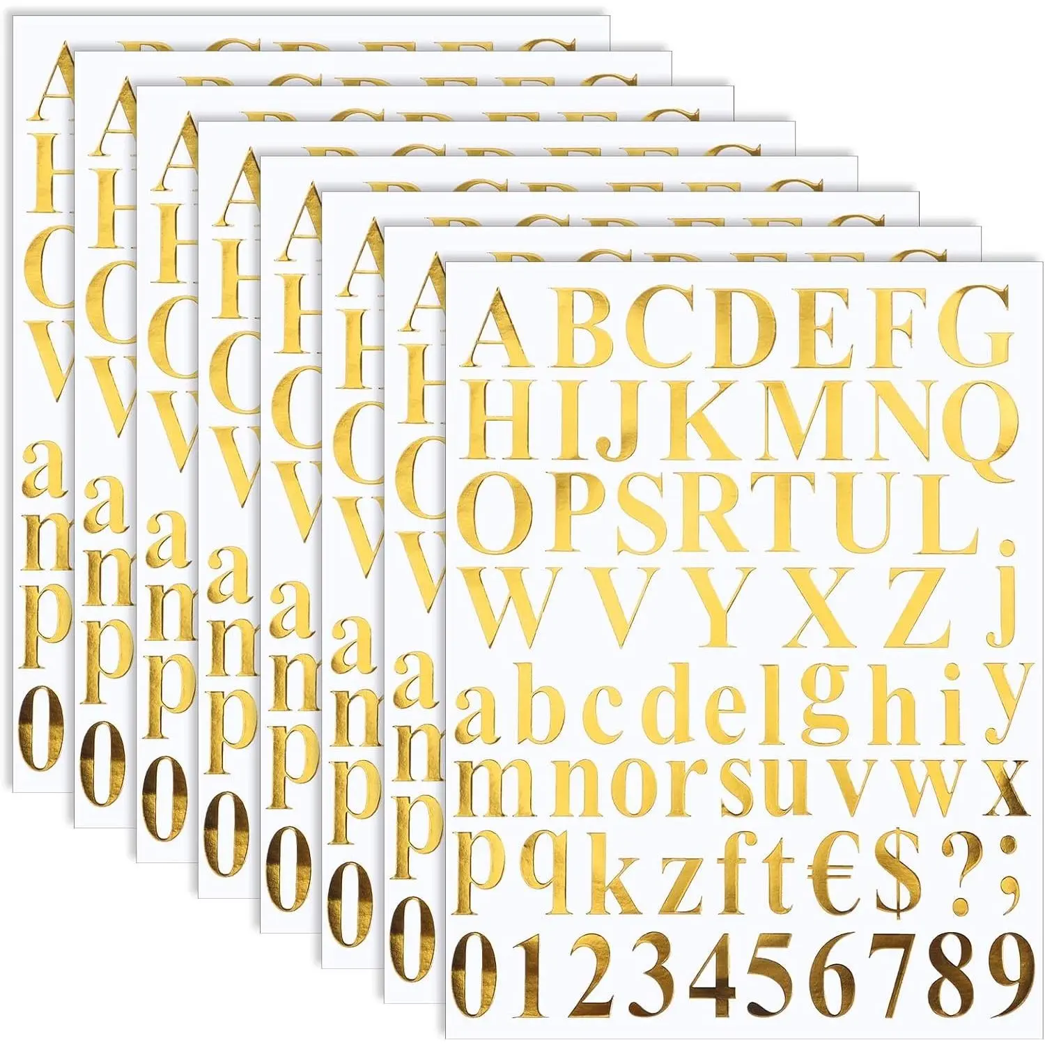 8 Sets 536 Pcs 1 Inch Mirror Gold Vinyl Letter Number Stickers, Self Adhesive Glitter Alphabet Waterproof Stick on Letters for Mailbox Door Sign Address Decor, Back to School, Scrapbook CraftsGift