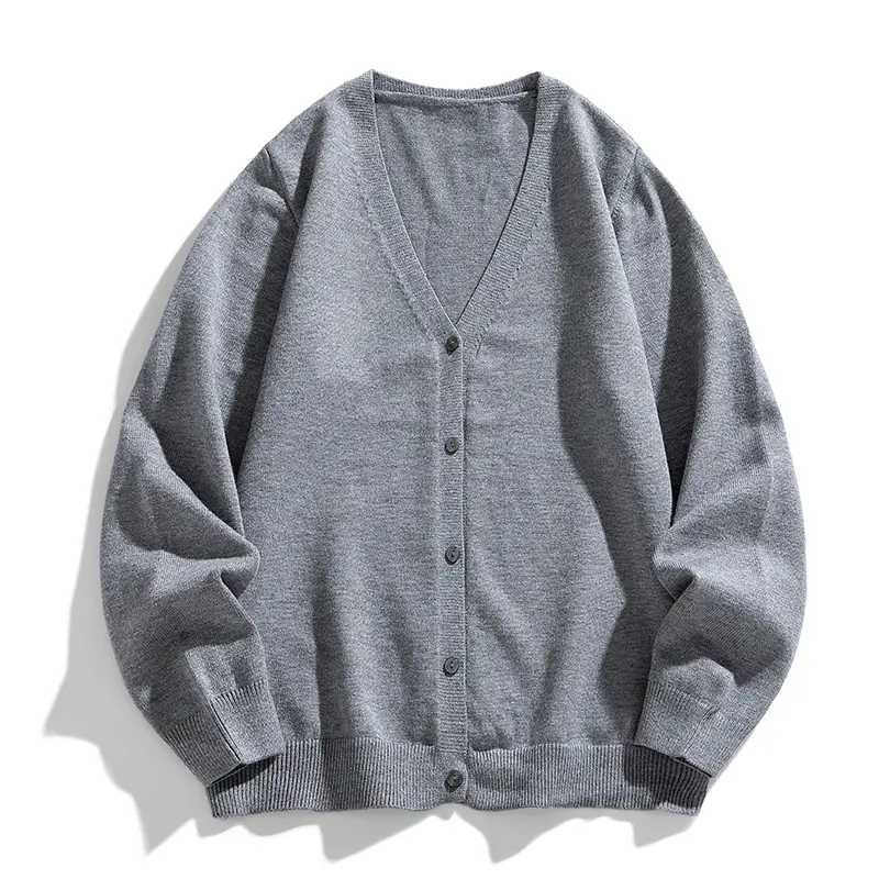 Menswear Men's Plain V-Neck Knit Cardigan - Elegant Single-Breasted Button Placket, Fine Soft Knitwear, Breathable Skin-Friendly, Simple Minimalist Silhouette, Suitable for Daily Commute & Casual Layering, Long Sleeve, Stylish, Tops, Daily Wear, Basic Sil