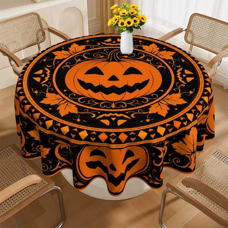 Halloween Theme Tablecloth, Pumpkin Pattern, 2D Flat Festive Party Tablecloth, Easy Setup, Home Kitchen, Restaurant, Office, Coffee Table, Holiday Decor