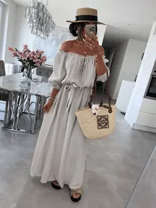 Elegant Women's Dress, One-Shoulder Design, Butterfly Knot at Chest, Flowy Silhouette, Age-Defying, Body-Conforming, Stylish Dress 10485