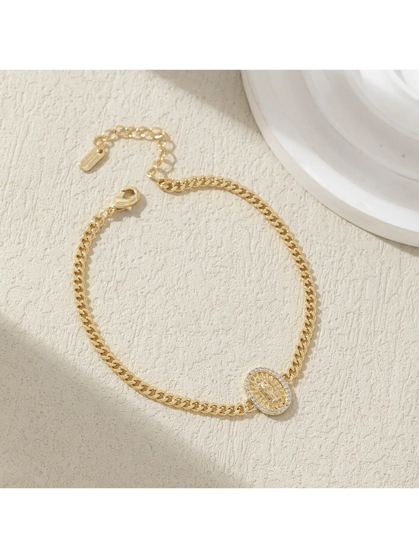 Gold Virgin Mary Cuban Link Bracelet - Rhinestone Halo Religious Jewelry Dainty Gift for Women virgin mary bracelet, cuban link bracelet, gold bracelet, religious jewelry, mary pendant, rhinestone bracelet, our lady of guadalupe, faith jewelry