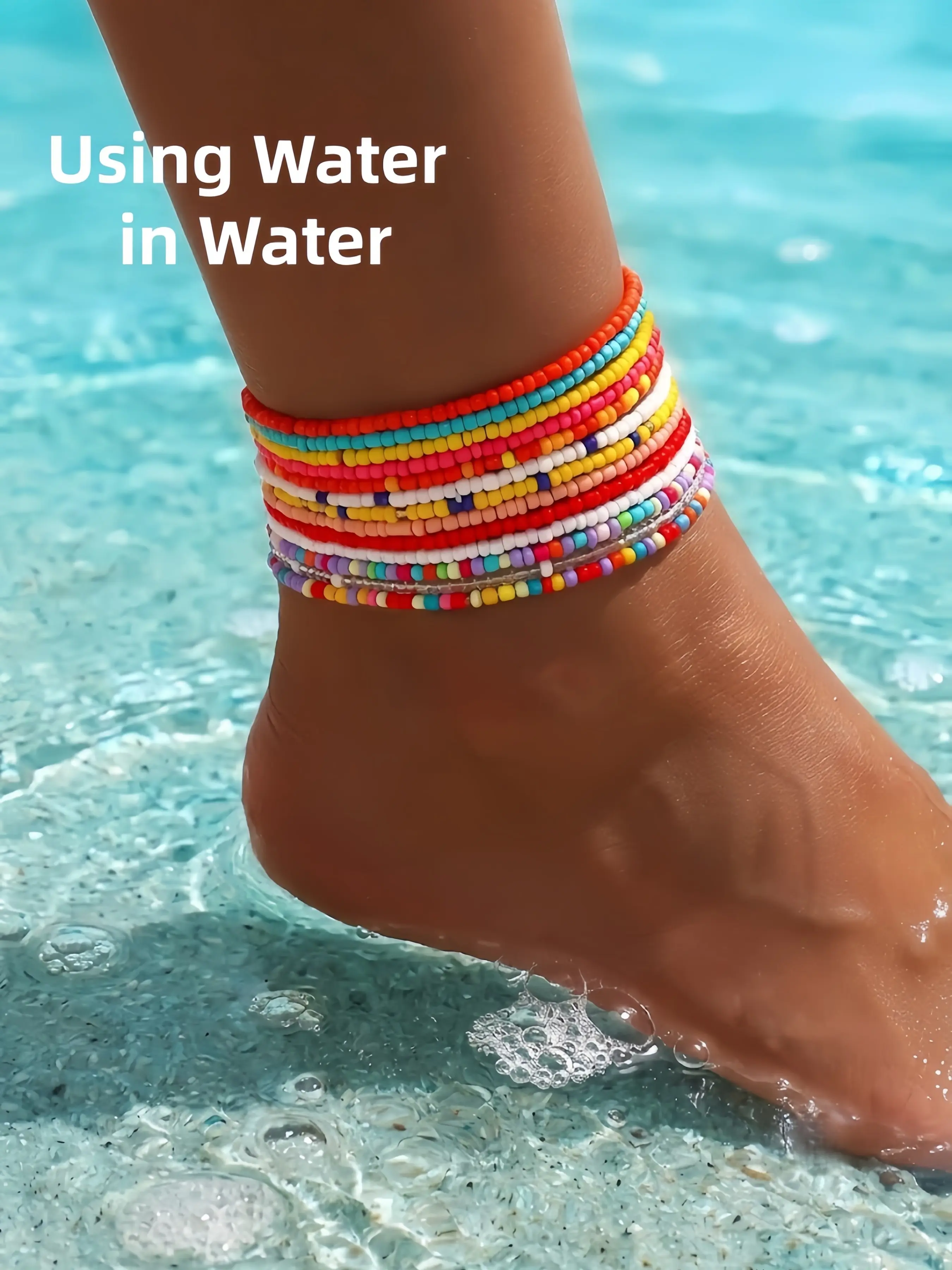 13Pc Colorful Seed Bead Layered Anklets Set, Trendy Jewelry, Fashionable Accessory, Trendy Fashionable Accessories, Boho Beach Rainbow Ankle Bracelets Detachable design, Perfect for beach, music festivals, Handmade beaded craft