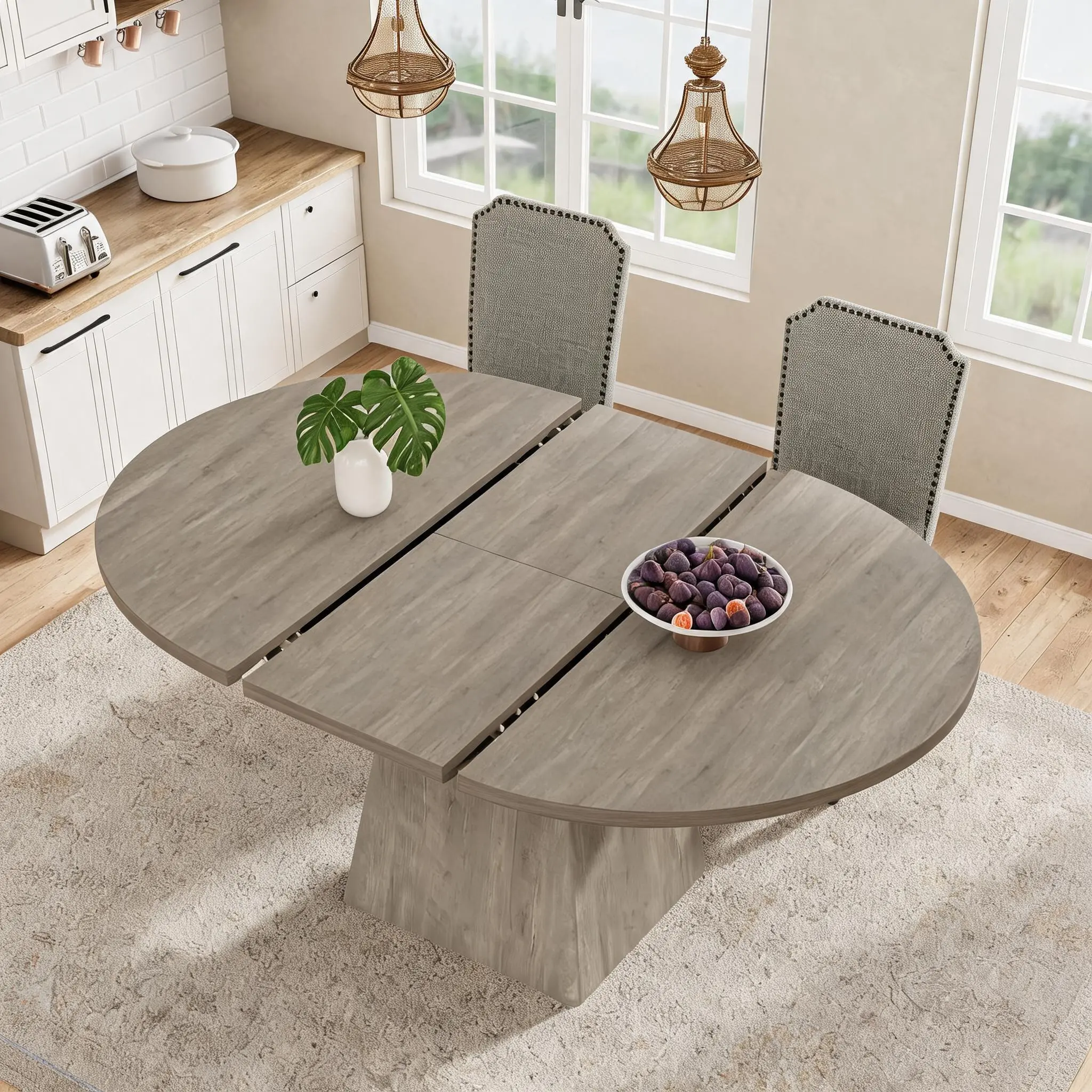 Modern Oval Extendable Dining Table - 47-63 in Adjustable Tabletop with Hidden Leaves, Sturdy Metal Legs, Storage Shelf, Space-Saving Indoor Dining Room Furniture, 4-6 Seats Capacity Support