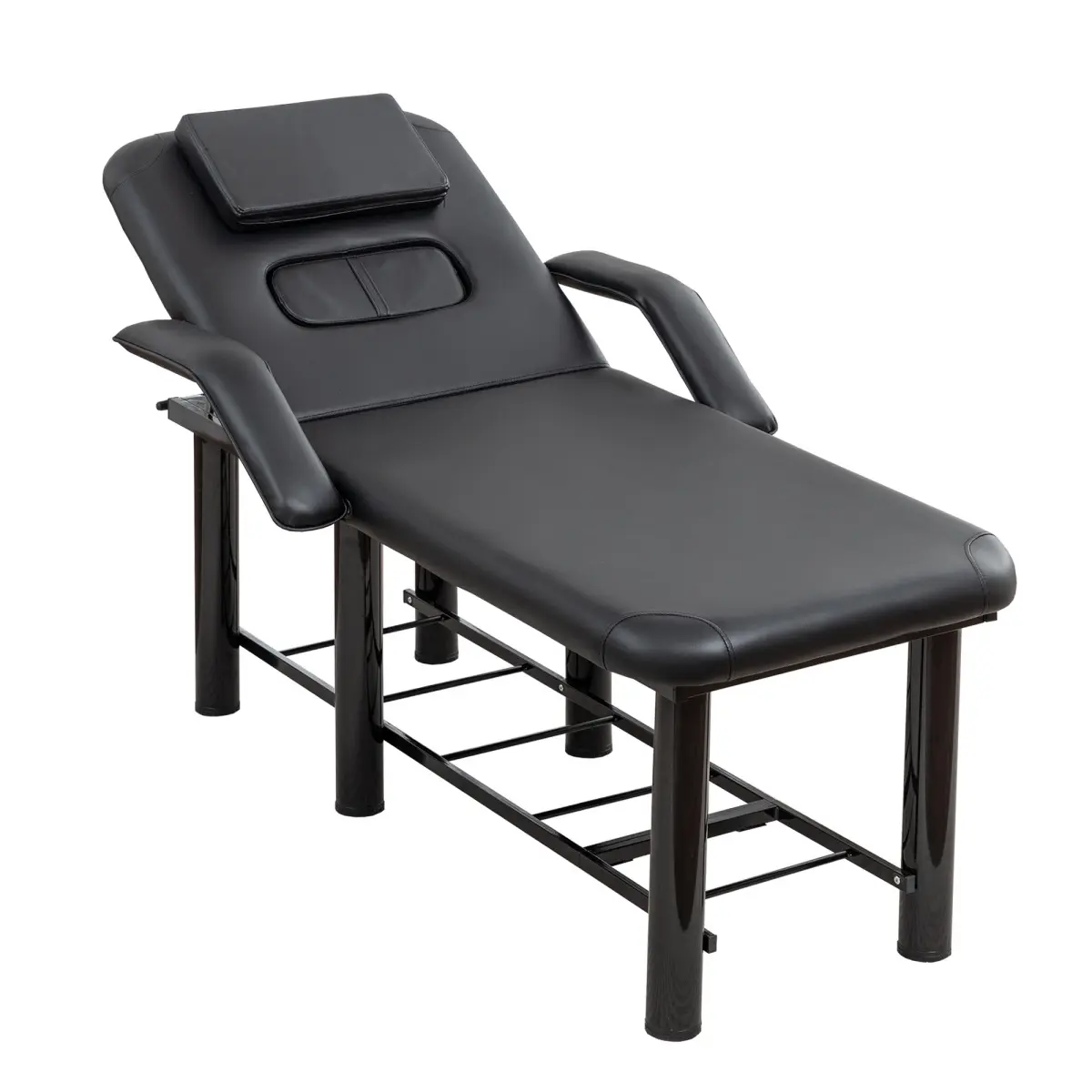 Professional Massage Table Black Beauty Bed with Removable Headrest & Breast Cushions, Armrests and Storage Shelf for Massage, Facial, Tattoo & Spa