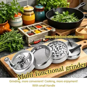 40mm Metal Grinder, Manual Spice Herb Mill, Four-Layer Hand Crank, Portable Kitchen Tool, Kitchen Gadgets, Kitchenware, Ideal for Camping, Travel & Home Use, Grinding