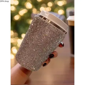 Luxury Bling Rhinestone 304 Stainless Steel Insulated Tumbler - Large Capacity Leakproof Double-Wall Vacuum Flask with Lid, Sparkly Reusable Hot & Cold Cup for Car, Outdoor Use