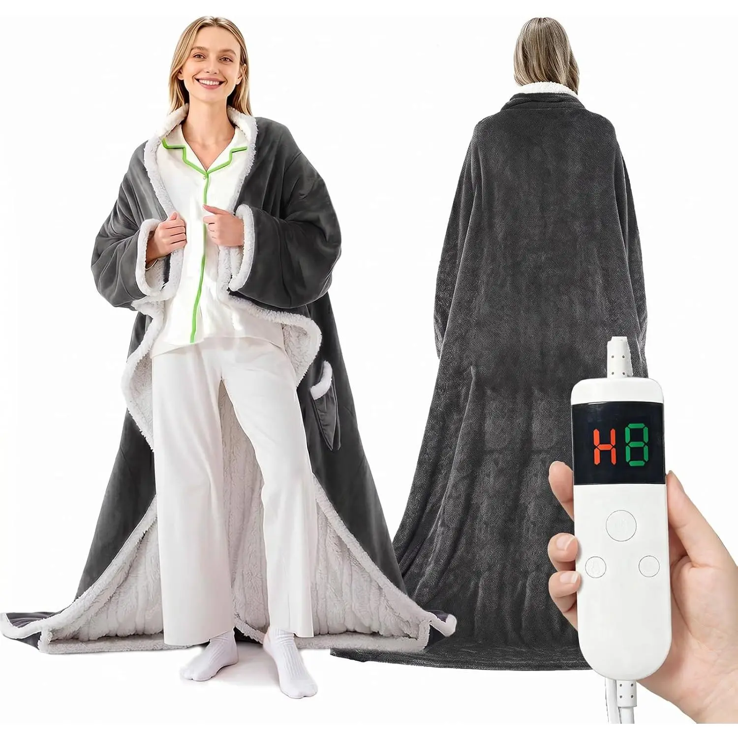 Cozy Wear Wearable Heated Blanket with Sleeves, Pocket, 10 Heat Settings, Heating Control, Auto Shut Off, Safety Over-Heat Protection, Machine Washable, 52"x72"+18", Home Appliance Gift Ideas