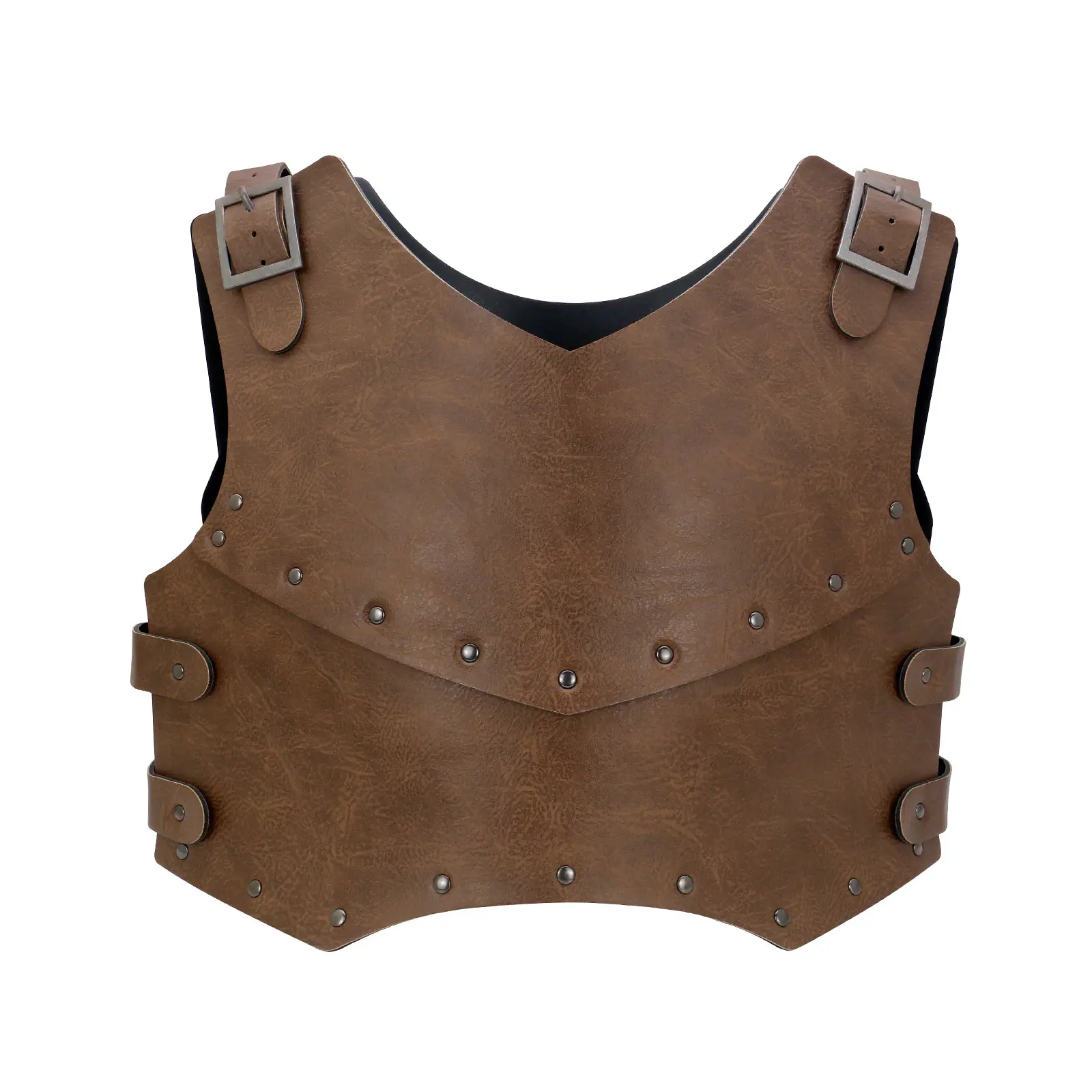 Effortless Brown Leather Medieval Viking Chest Armor Vest Vintage Knight Warrior Cuirass Breastplate Adjustable Shoulder Side Buckle Straps Rivet Studded Renaissance Faire LARP Cosplay Halloween Costume Accessories Men Women