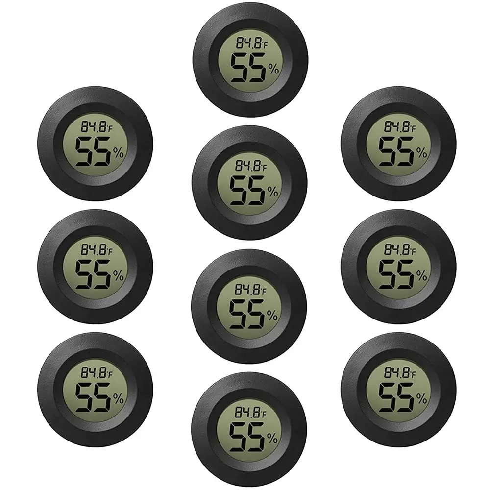 10-Pack Compact Outdoor Digital Thermometer Hygrometer with LCD Digital Readout, Small Fit Mini Electronic Gauge for Greenhouses, Fridges (Leisure & Outdoor Recreation Equipment)