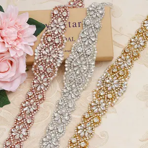 Simple and versatile rhinestone appliqué wedding belt, bridal dress decoration, woven belt for weddings