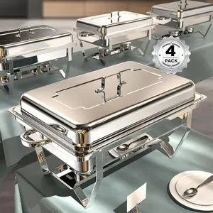 Chafing Dishes for Buffet 4 Pack, 9QT [No Fingers Cut] Roll  Designed Chafing Dish Buffet Set [Mirror-Like Polished Finish]  Warmers for Parties, Birthday, Holiday Parties, Church Events, etc