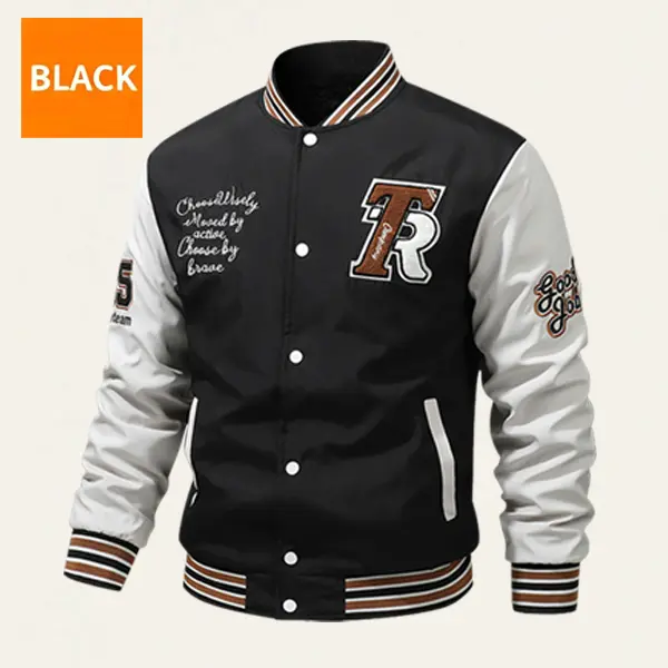 Preppy Menswear Jacket with Sporty Striped Trim, Lightweight Baseball Collar Tops for Campus Life and Daily Wear, Long Sleeve, Classic