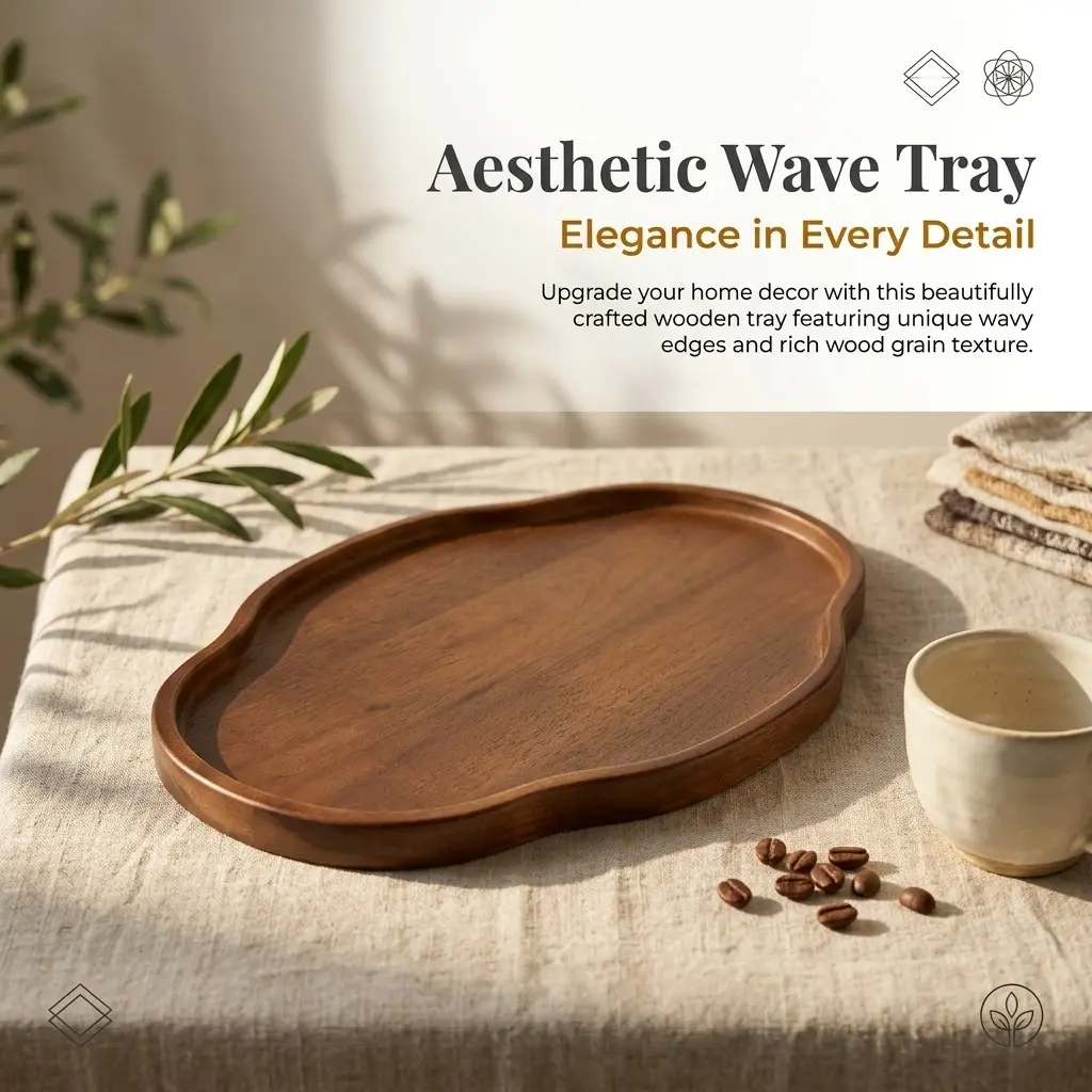 Irregular Cloud Shape Wooden Tray, Walnut Finish Solid Wood Decorative Tray, Raised Edges, Ideal for Tea, Desserts, Living Room, Kitchen Decor