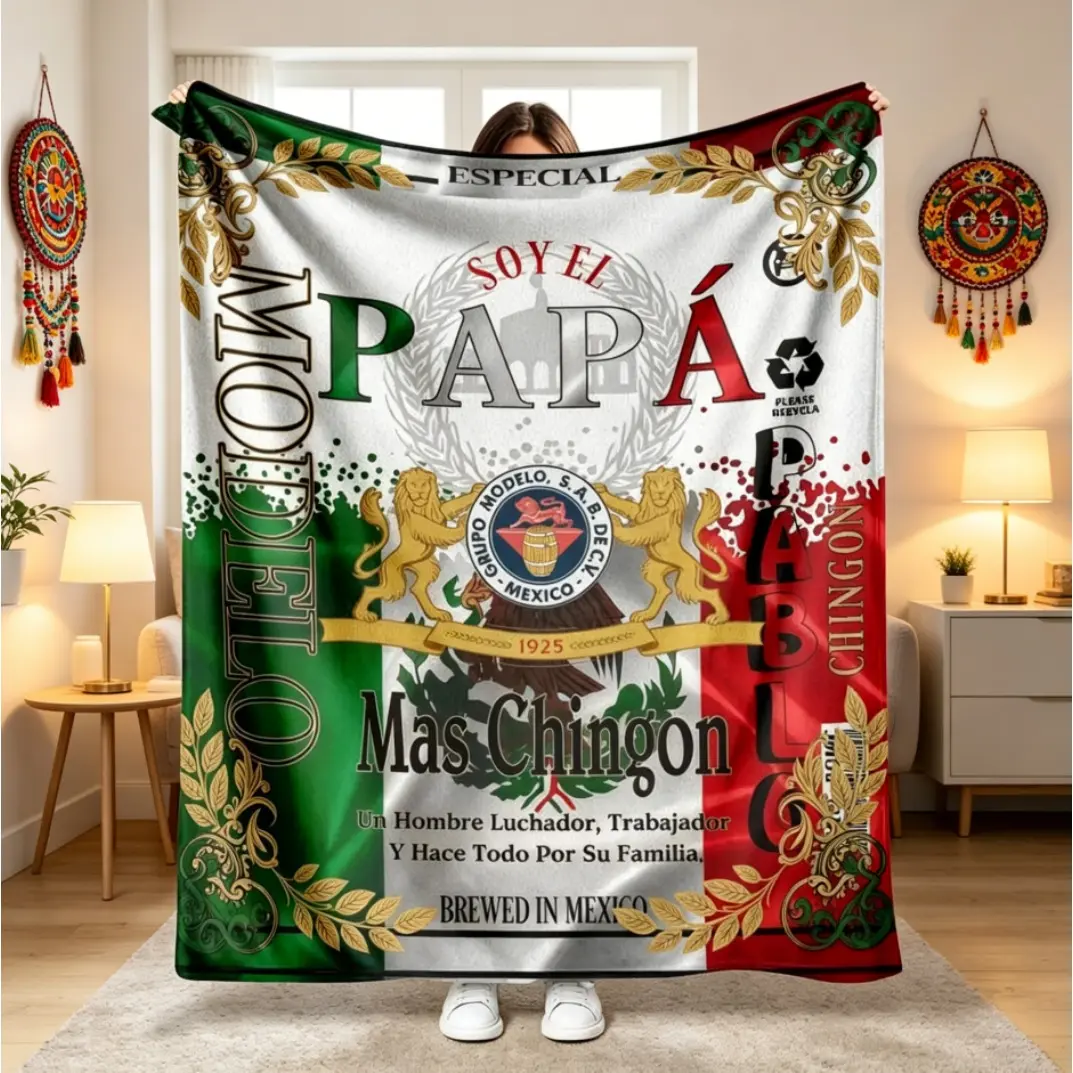 Mexican Themed Flannel Blanket, Soy El Papa Beer Graphic Fleece Throw, Ultra Soft Lightweight Cozy Blanket for Adults & Kids, Couch Bed Home Decor, Father’s Day Gift for Dad