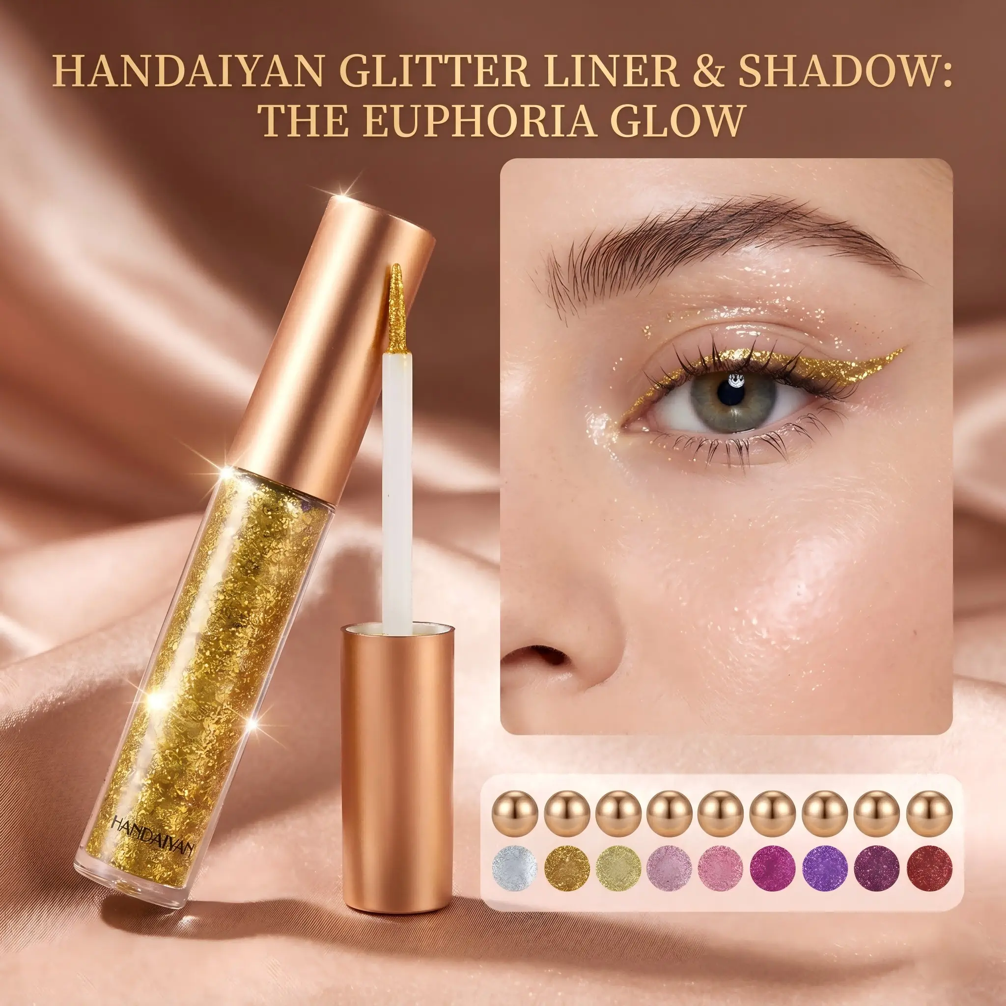 HANDAIYAN 2-in-1 Liquid Glitter Eyeshadow & Eyeliner | Sparkly Shimmer Eyeshadow Long-lasting Shimmering Eye Makeup for Festivals, Raves & Parties (Diamond Glow)
