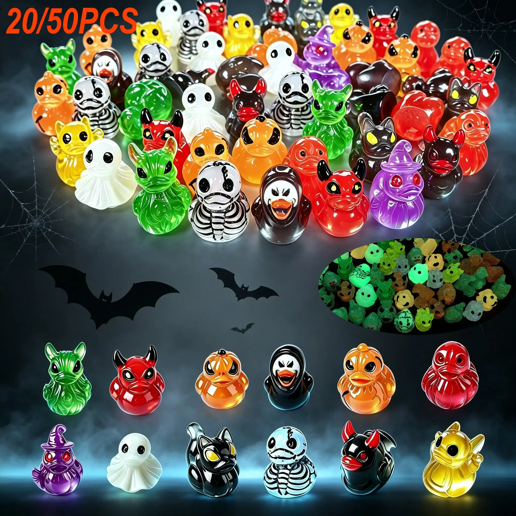 Mini Devil/ghost/skeleton Glow-In-The-Dark Resin Ducks, Duck Statues, Cute Haunting Desktop Decor, Mini Garden Ornament, Halloween/christmas Decoration