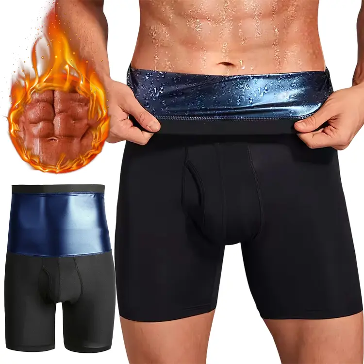2PCS Men's Compression Sauna Sweat Shorts, Sweat Sauna Shorts Workout Compression High Waisted Tummy Control Sweatshorts Shapewear