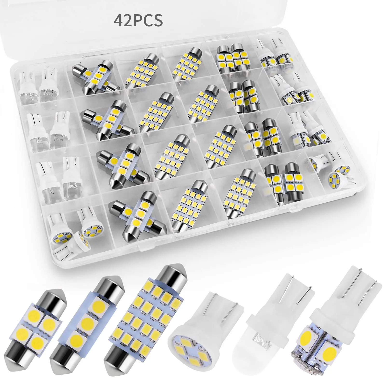 14/42 Pcs Interior Car Lights, Super Bright White Dome Map Tail Cab Lights Bulb Kit Set , DE3175 T10 31mm 41mm 194 LED Bulb for Your Trucks Width Lamp