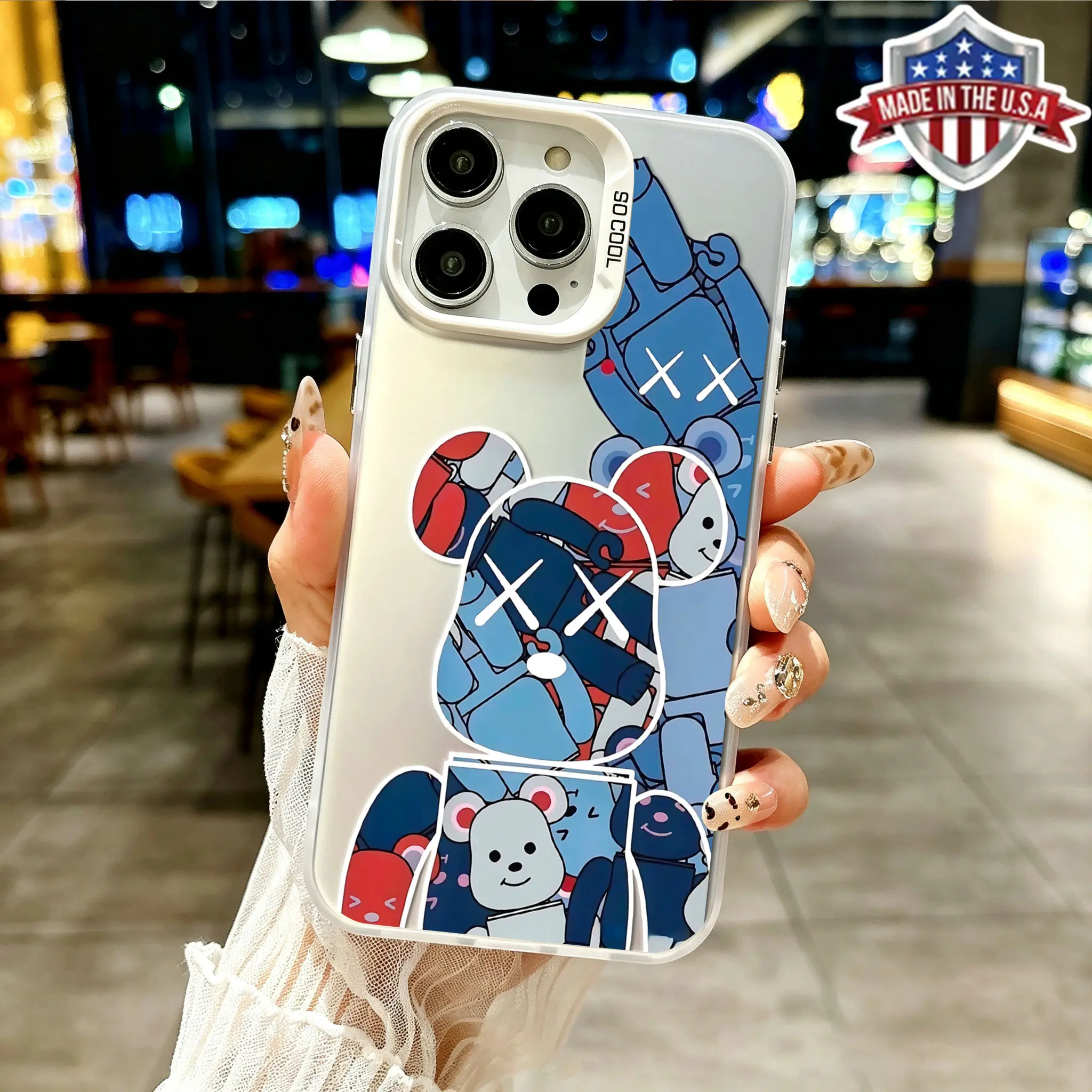 Bearbrick Graffiti Collage Phone Case, Shockproof Full Camera Lens Protective Cover, Trendy Streetwear Cartoon Bear Design Soft Hard Phone Case For iPhone X XS XR 11 12 13 14 15 16 17 Pro Max