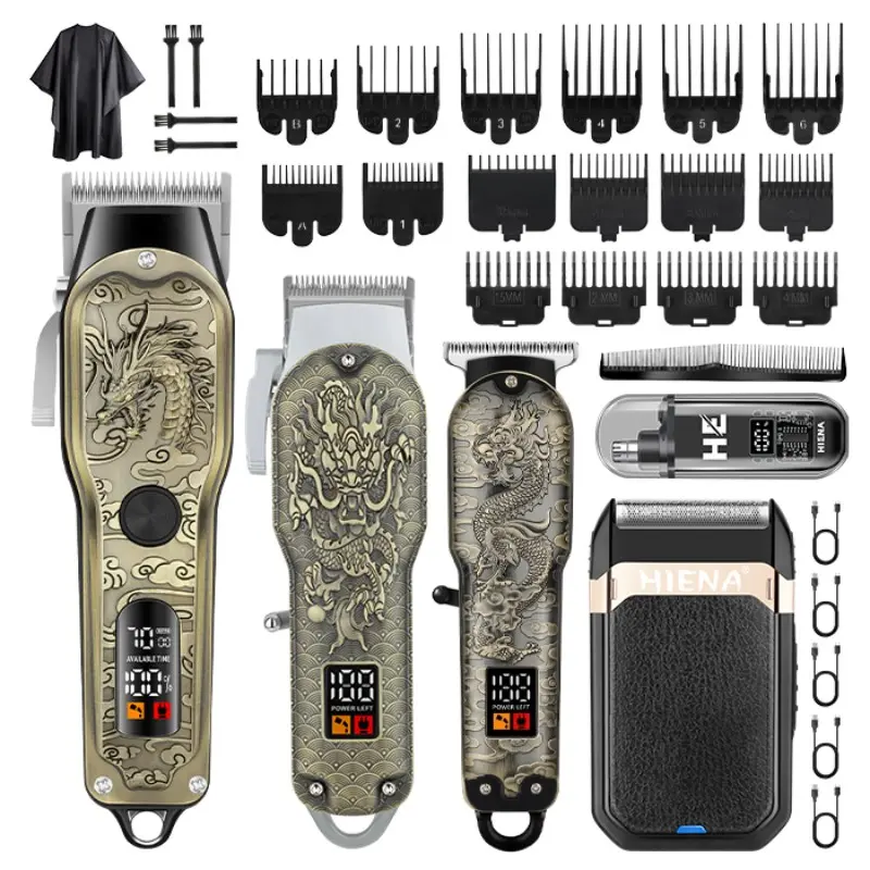 Retro dragon modeling men's wireless hair clipper, Wireless hair cutter, carving push and cut, beard trimmer set, metal body grooming set, long battery life, suitable for family and barber use, USB Rechargeable Clipper, Rechargeable Clippers