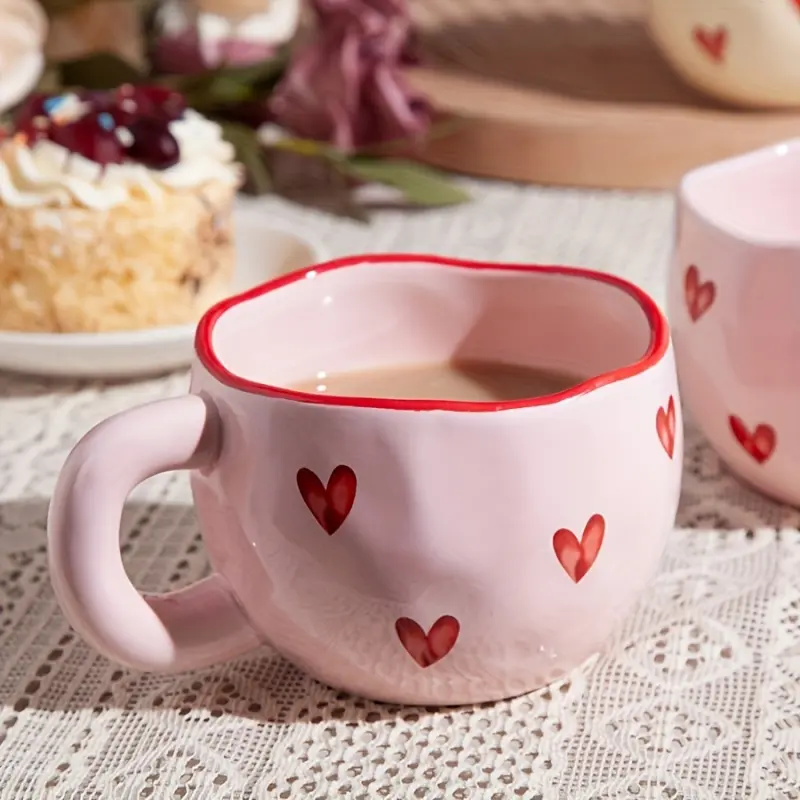 1pc, Charming Red Heart Ceramic Mug 7.4oz - Perfect for Coffee, Love-Themed Coffee Cup, Tea and Milk, Sweet Camping Mug, Ideal Valentine's Day Anniversary Wedding Gift, Dishwasher/Microwave Safe, Perfect Gift for Home and Office