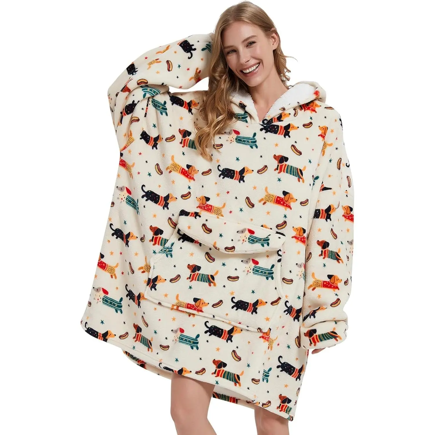 Wearable Blanket Hoodie for Adult,Oversized Fleece Blanket Hoodie for Men,Dachshund