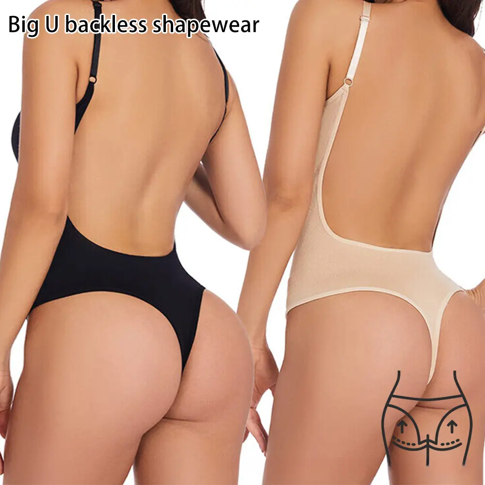 Buy 1 Get 1 Free Women Backless Shapewear Bodysuit, Invisible Seamless U‑Plunge Body Shaper, Clear Strap Compression Shaping Underwear For Dresses, Wedding Evening Gowns Daily Wear