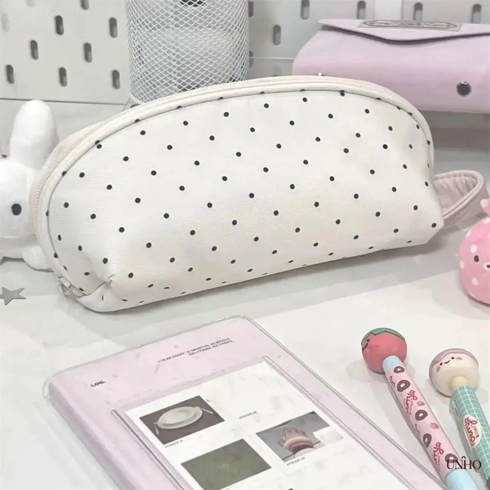 Cute Polka Dot Large-Capacity Canvas Pencil Case for Teens - Double-Layer Multi-Compartment Aesthetic Stationery Organizer, Portable Zipper Pouch for Back to School Shopping, Stuff for School, Office Storage, Girls