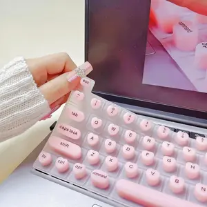 SleekHush Macaron Pink Silicone Keyboard Skin, Girly-Chic Cover with Round Caps, Ultra-Thin Waterproof Backlight-Safe for Acrylic & Stiletto Nails