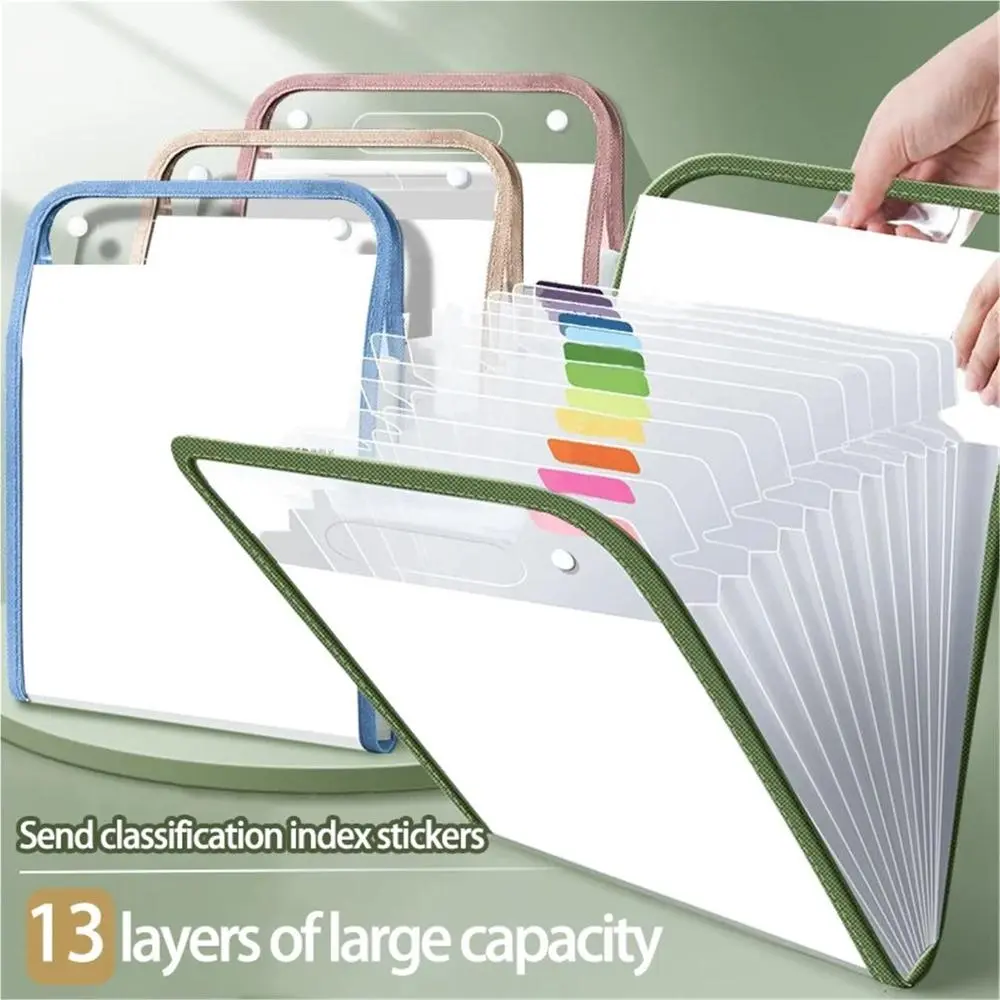 Translucent Accordion File Folder, 13 Pockets Expanding Document Organizer with Index Labels, A4 & Letter Size Paper Receipt Storage Wallet, Multi-Purpose Filing Folder for School Supplies, Household & Office Daily Paperwork
