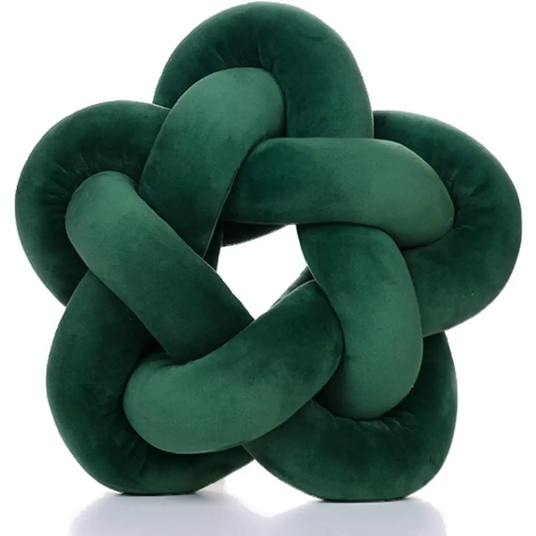 Handmade Look Knot Plush Star Pillow - Unisex Soft Lumbar Cushion for Sofa, Home Office - Whimsical Room Decor, House Decor - Emerald Green Indoor Recreation Accent