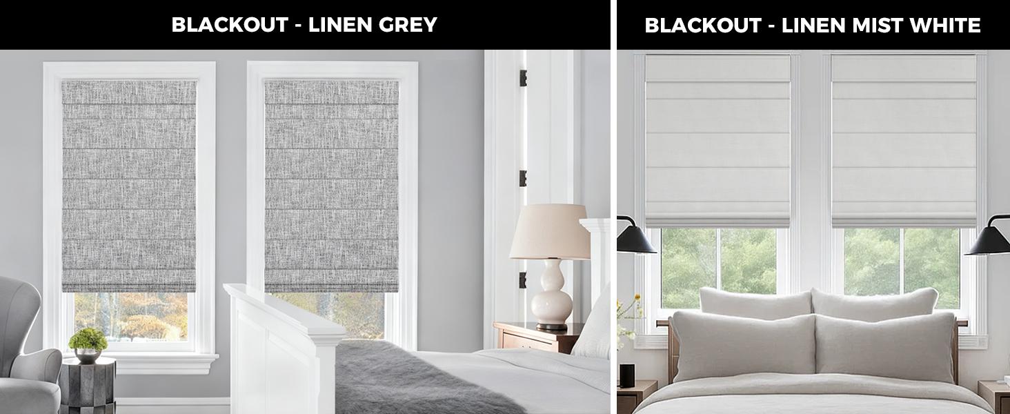 no Drill Cordless Roman Shades for Windows, 35" W * 64" H - 100% Blackout - Linen - Beige