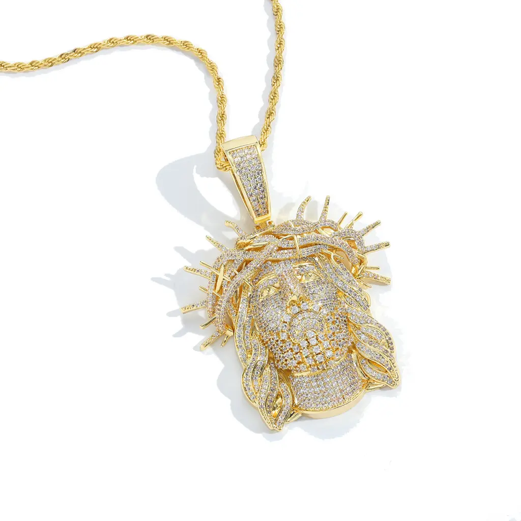 MATHALLA Men's Iced Out Spiked Face Pendant Necklace - Retro Hip Hop Brass CZ Statement Streetwear Costume Jewelry