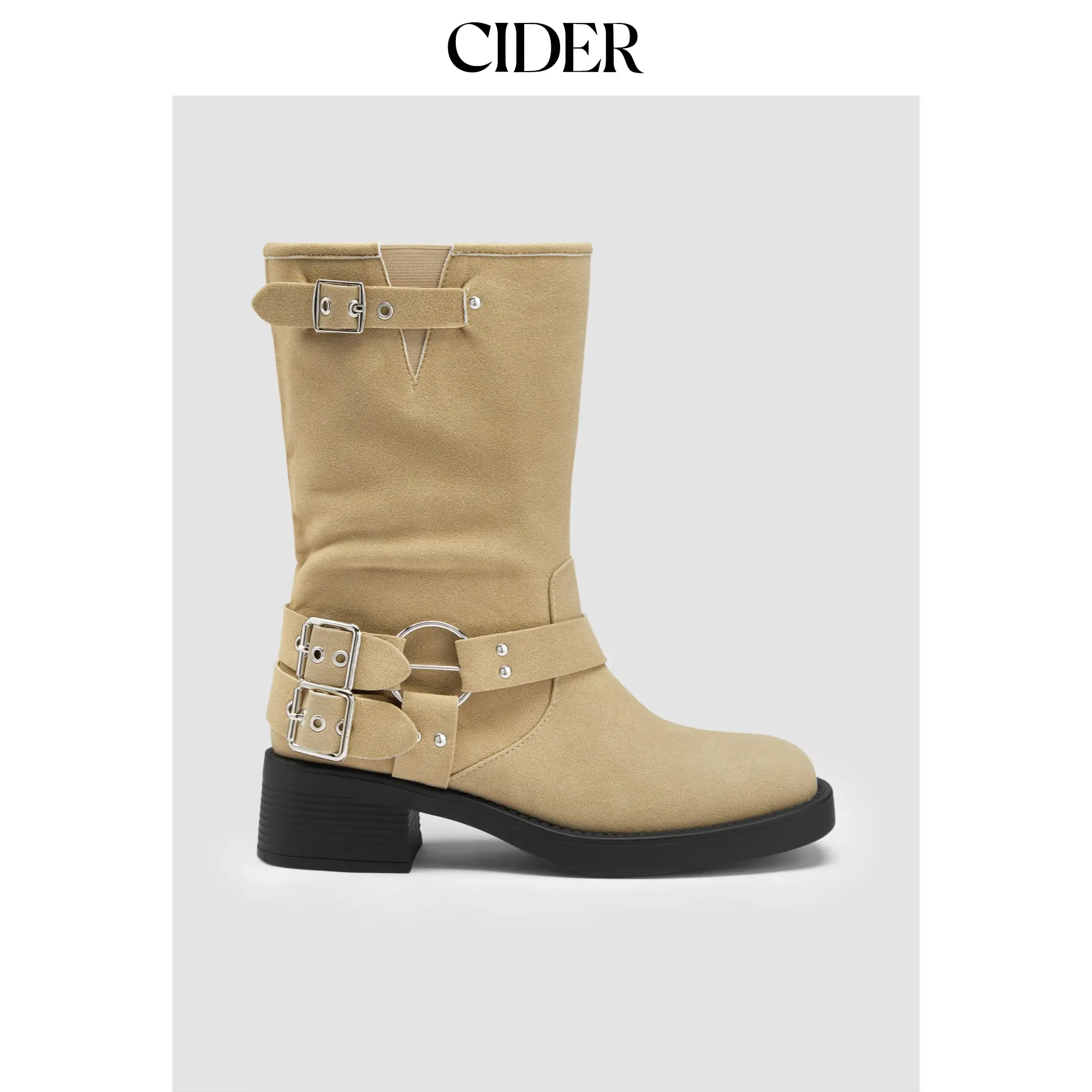 Cider BUCKLE CHUNKY HEEL ANKLE BOOTS SohoChic