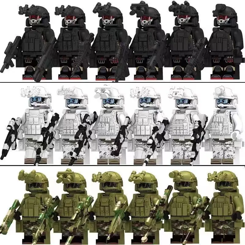 6 Pcs Multiple Styles Ghost Camouflage Tactical Home Decor Figurines With Full Tactical Accessories, Desktop Collectible Display Set