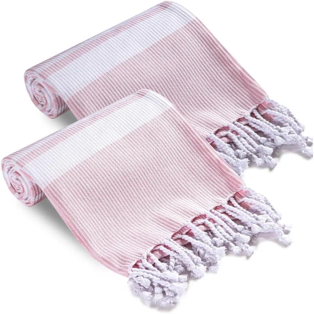 Turkish Beach Towels Set of 2 - Oversized Cotton Beach Towels 40X70 inch - Sand Free Quick Dry Beach Blanket for Adults - Extra Large Towels for Beach Bath Pool Yoga Travel - Pink