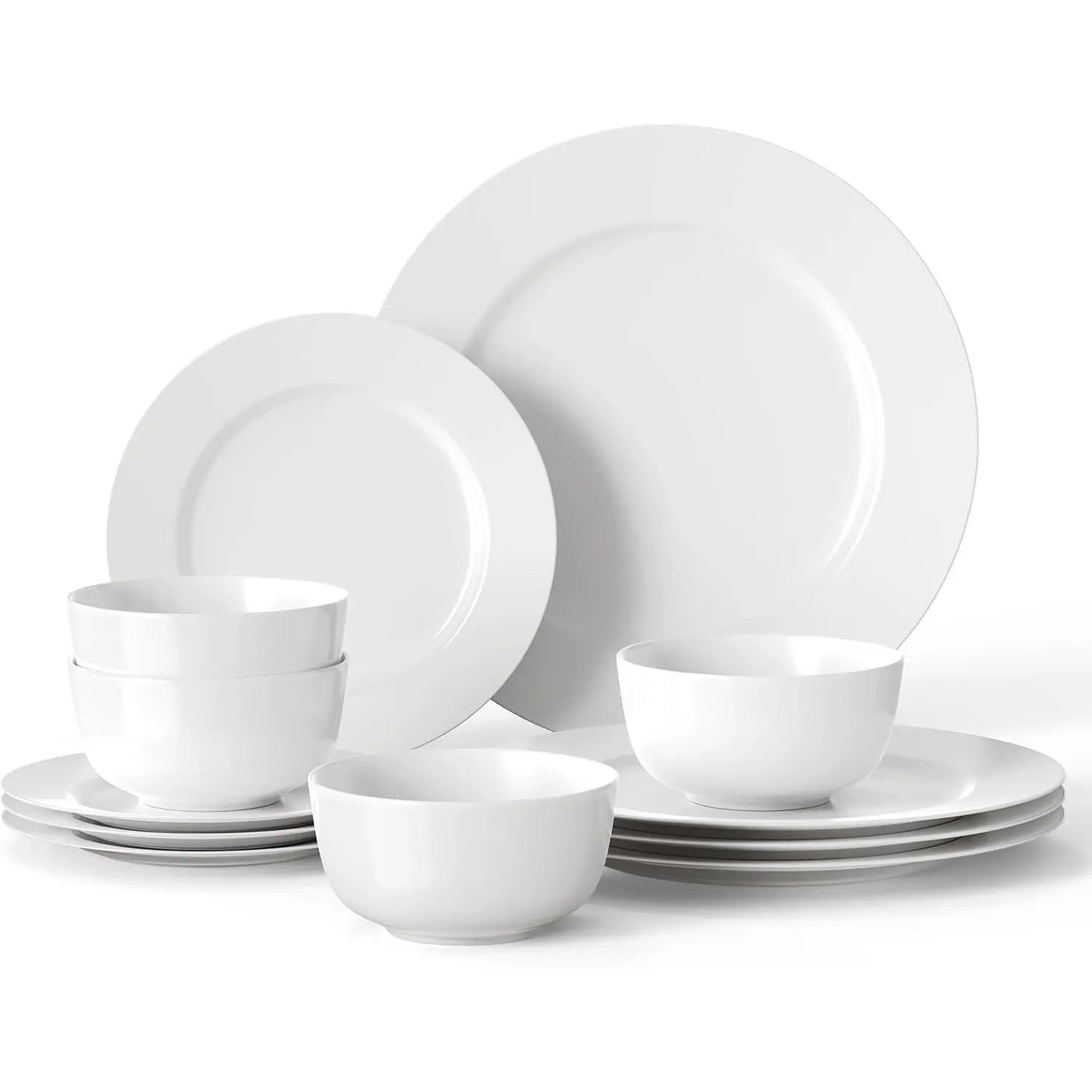 16 count Plates and Bowls Sets, White Porcelain Dinnerware Sets, Ceramic Dishes Set Service for 4, White Kitchen Dinner Dining Ware Set
