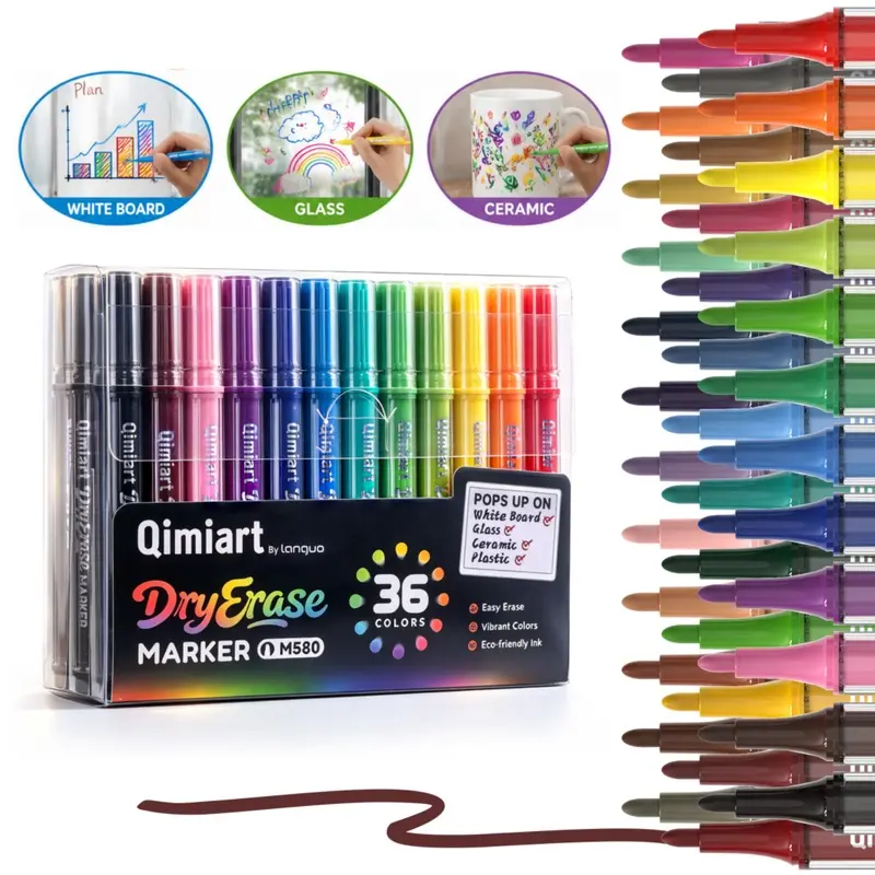 Languo Dry-Erase Markers, 12/36-Color Magnetic Whiteboard Markers, Fine Point,Perfect for Writing on Whiteboards, Dry-Erase Boards, and Mirrors for School, Office, and Home, Colored Markers