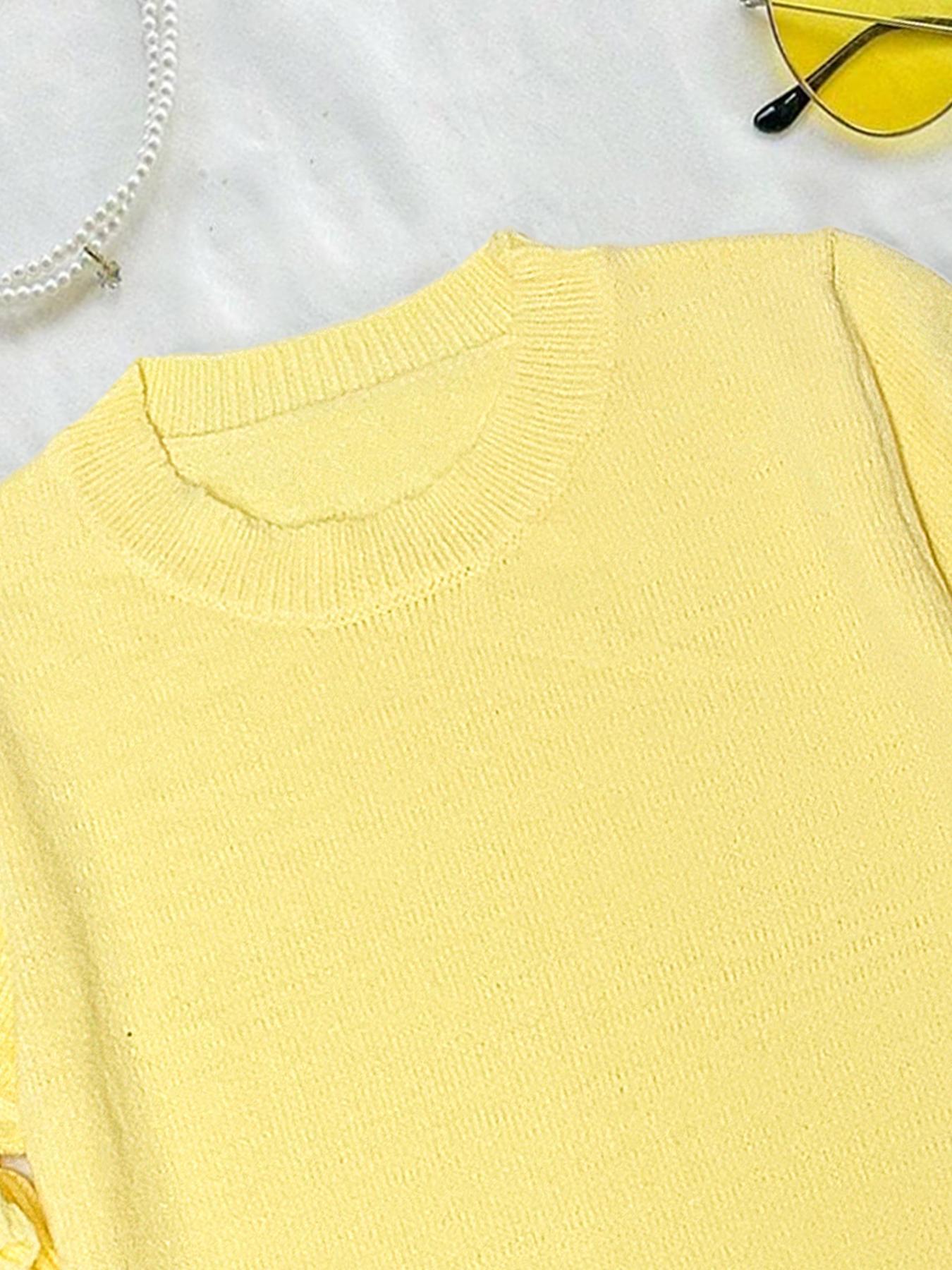 Women's Plain Crew Neck Sweater, Basic Casual Short Sleeve Top for Summer, Women's Top for Daily Wear, Womenswear