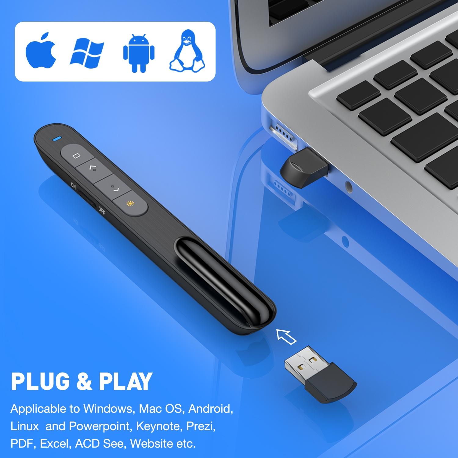 ESYWEN 2.4G Wireless Presenter With Red Laser Pointers Remote Control RF USB Presentation Remote Clicker For PPT Powerpoint Projector