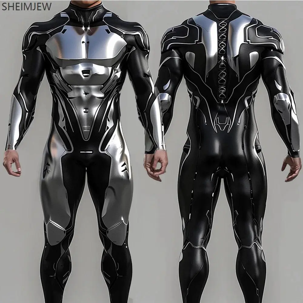 Cyber Mechanical Bodysuit Men's Halloween Punk Cosplay Costume Carnival Party Festival Stage Performance Anime Robot Bodysuit