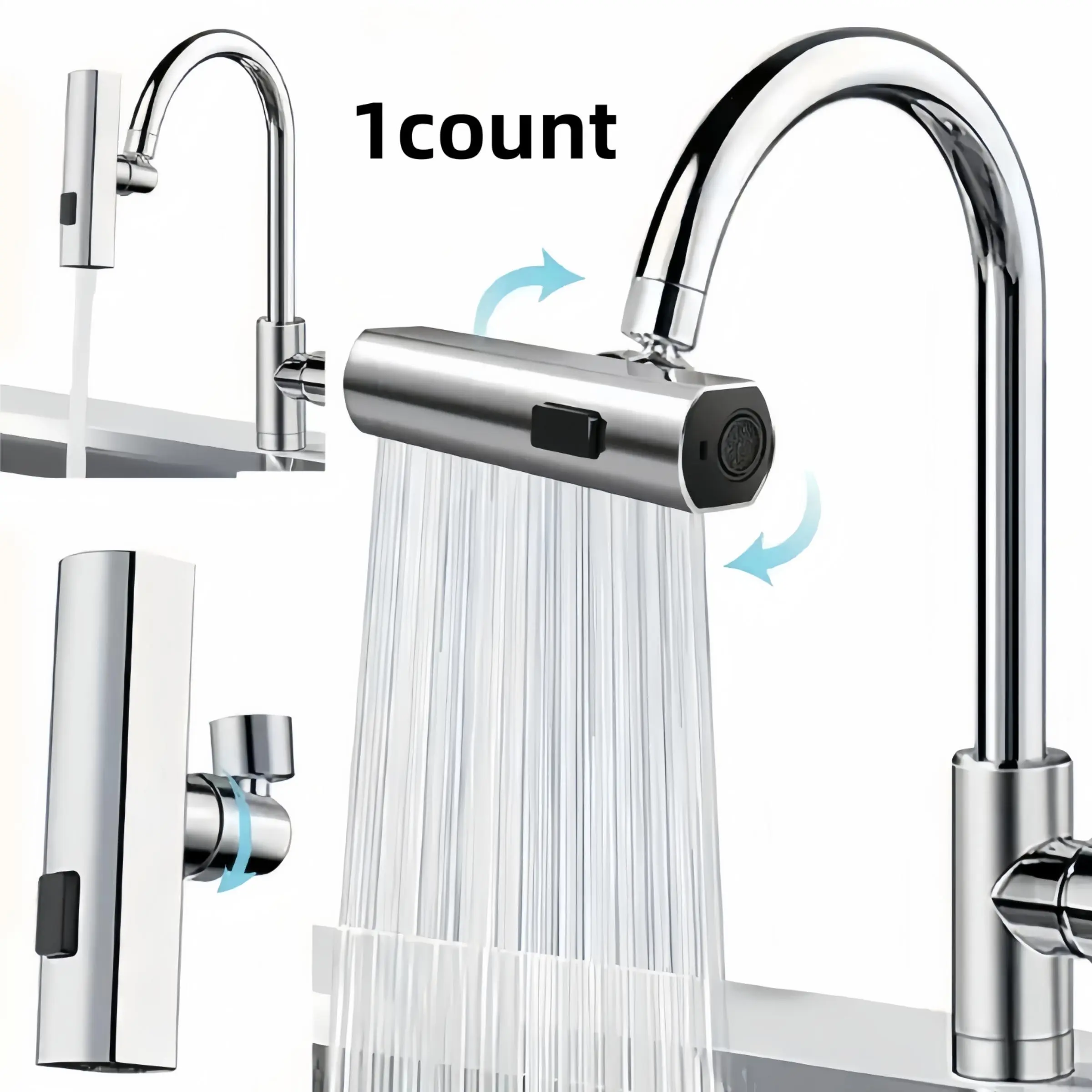 Triple Function Large 360° Waterfall Kitchen Faucet, Touch Control, Rotating Faucet, Sink Extender, Vegetable and Fruit Washer, Modern Style, Faucet For Kitchen Sink, Rotatable Rotary Faucet