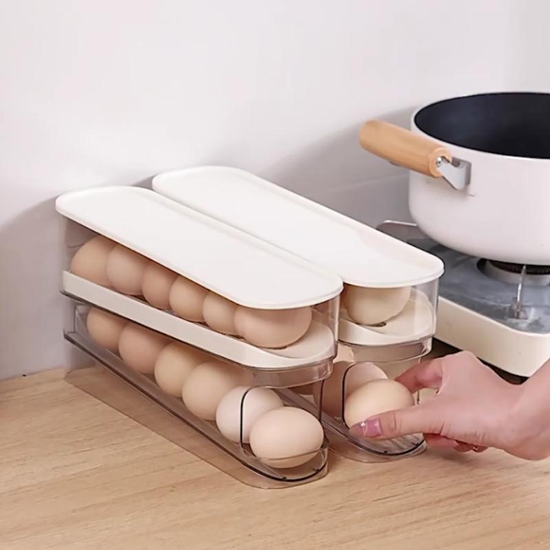 Smart Egg Storage Container for Refrigerator Automatic Rolling Dispenser Keeps Eggs Fresh Space Saving Kitchen Organizer