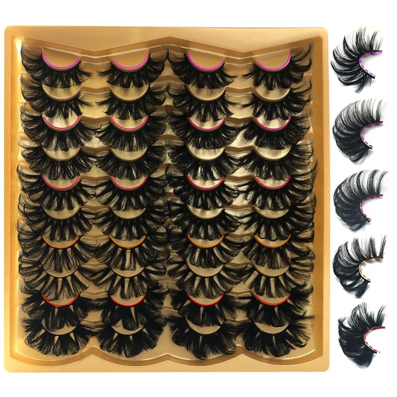 25MM Mink Lashes 25 mm False Eyelashes Long 20 Pairs Pack Dramatic 5D Full Volume Fake Eyelashes 5 Styles Wispy Curly Mink Eyelashes Wholesale