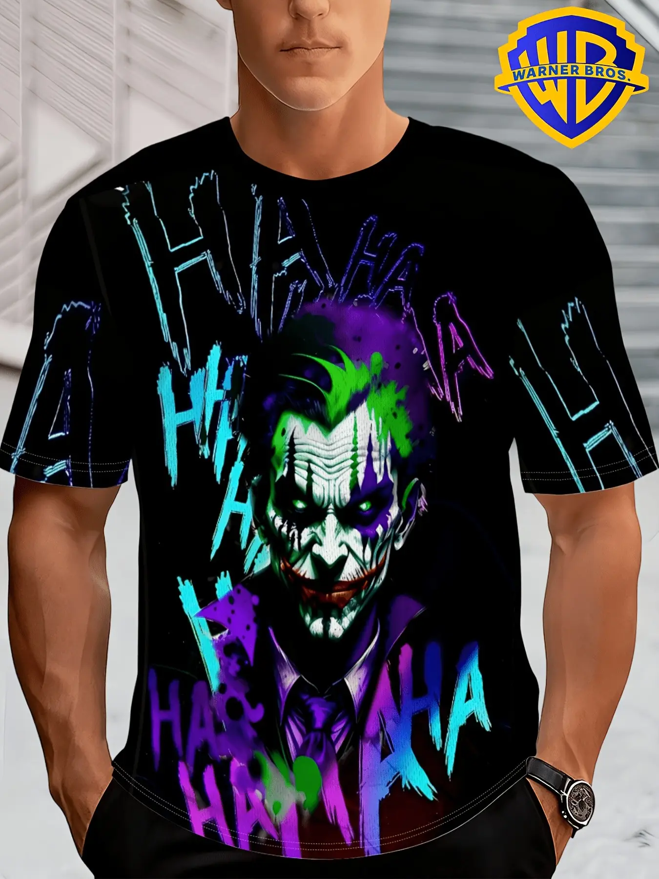 Warner Bros. Joker Series Printed Men's and Women's Short Sleeve T-Shirt, Couple Round Neck, Casual Daily Wear, Outdoor Activities, Gift Idea